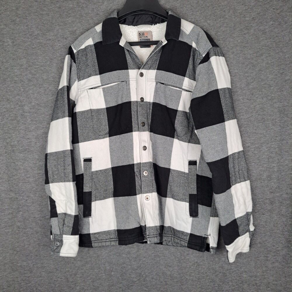 5.11 Tactical Men's Lined Plaid Sherpa Lined Flannel Shirt Jacket Black White
